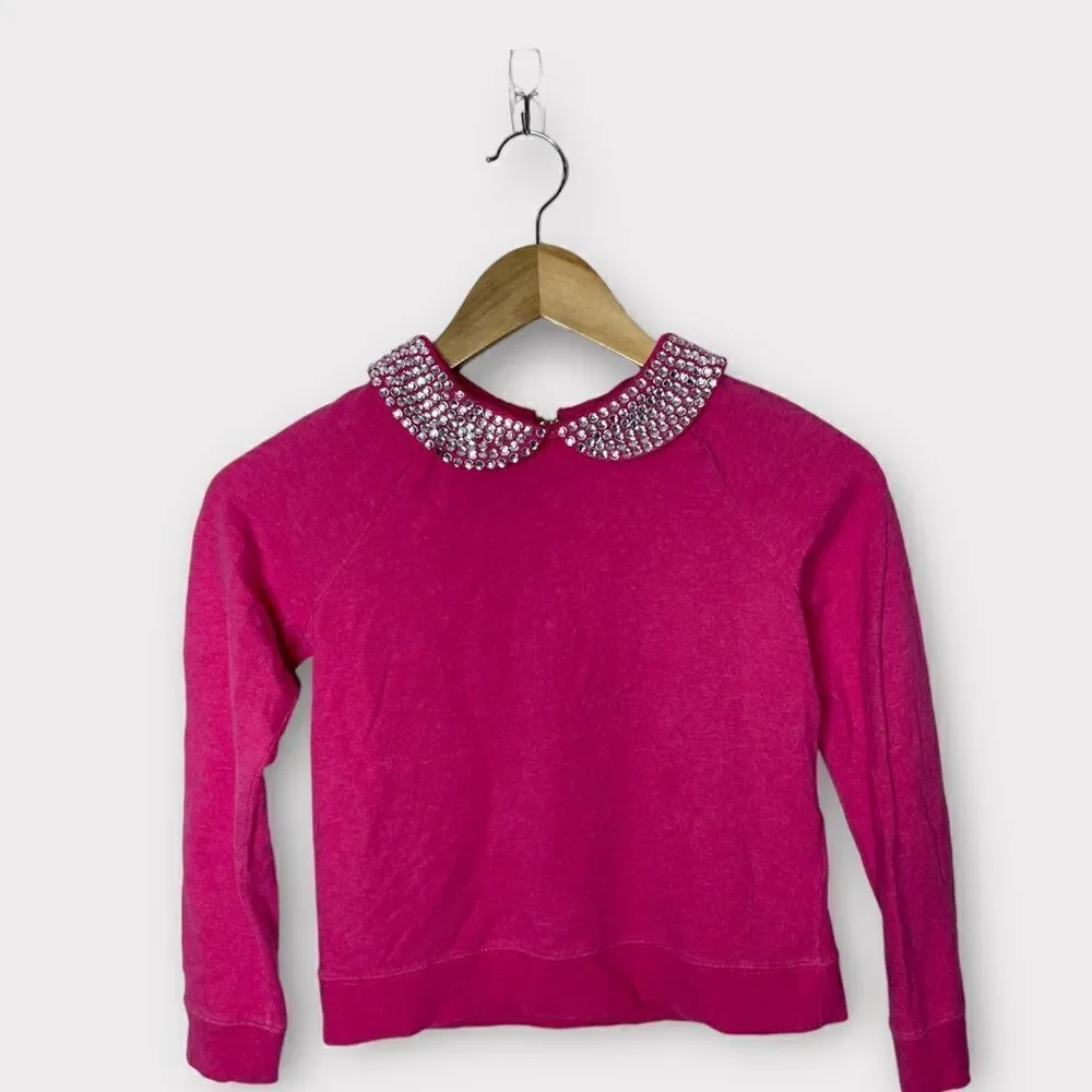 Kate Spade Girls Rhinestone Embellished Collar Pink Sweater
